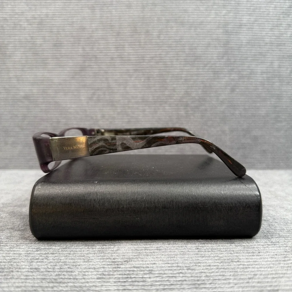 Vera Wang Purple Rectangular Eyeglasses Marbled Tortoise Temples Silver Hardware